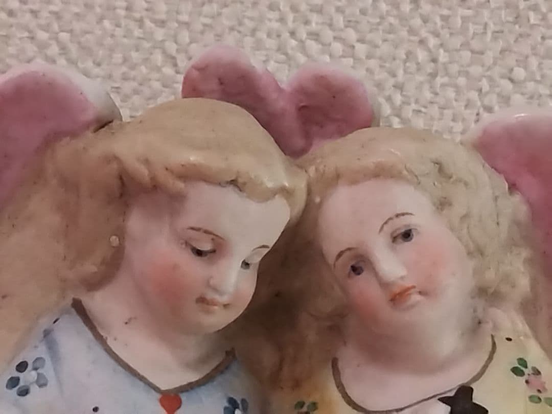 アンティーク 2人のピンク天使 聖水盤