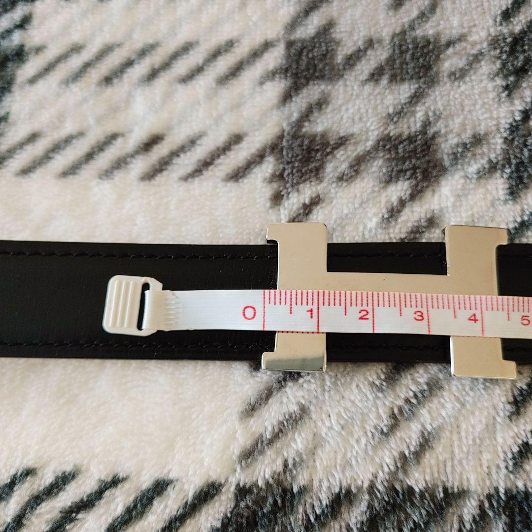 美品【HERMES】Hバックル　レザーベルト　ブラック×シルバー