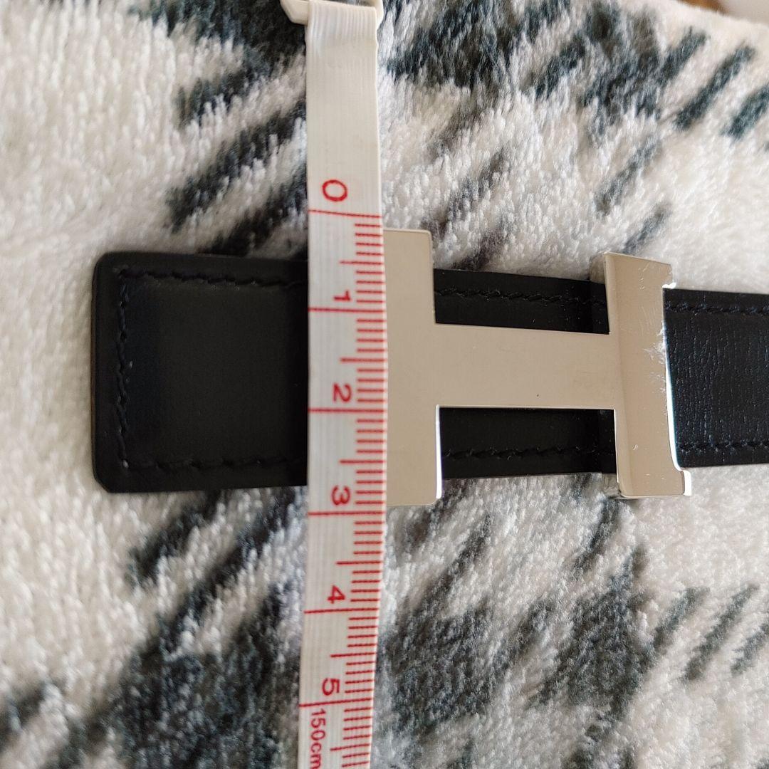 美品【HERMES】Hバックル　レザーベルト　ブラック×シルバー