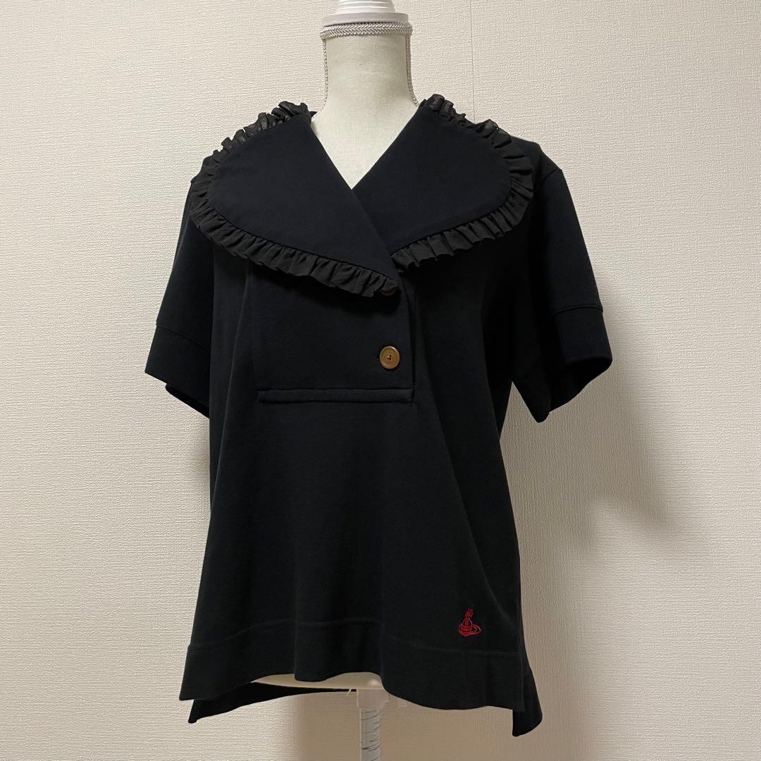 ヴィヴィアンウエストウッド　ラブフリルポロシャツ　オーブ刺繍　半袖　黒　日本製