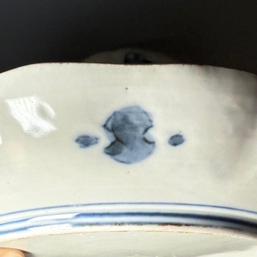 古伊万里　染錦唐獅子柘榴文様　輪花形七寸皿　幕末から明治期　直径22cm 5客