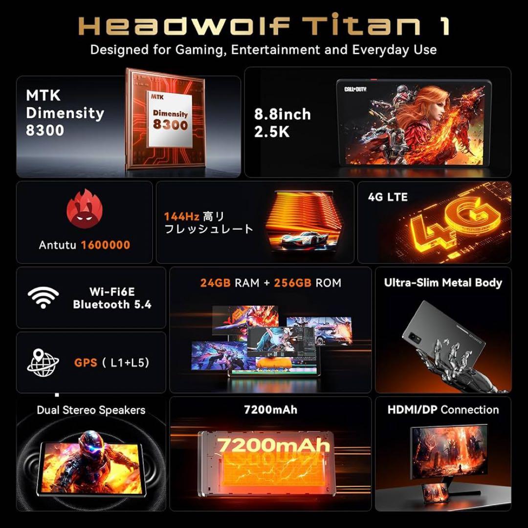 Headwolf Titan1 タブレット【純正ケース、フィルム、指サック付き】