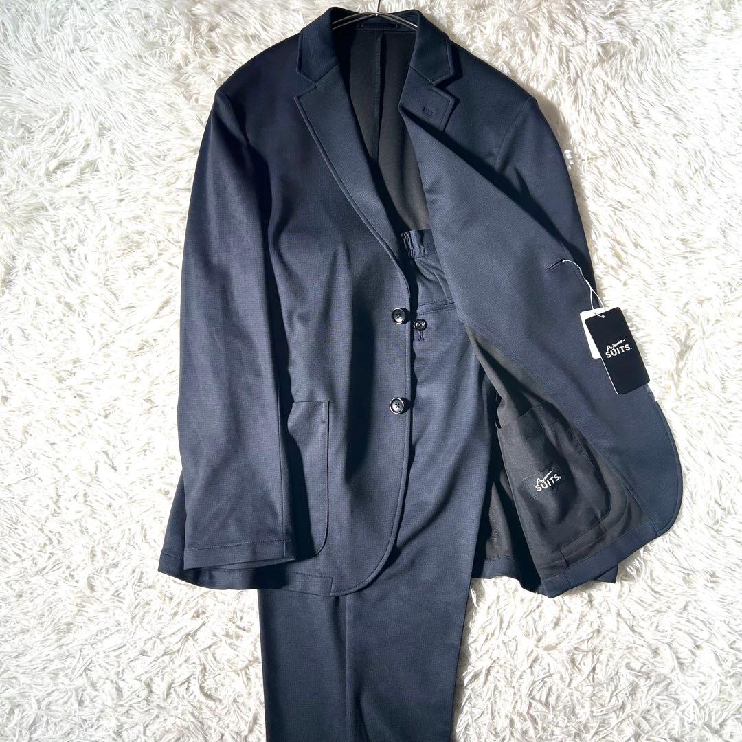 【未使用タグ付】アオキ プリントジャージミニチェックセットアップ ネイビーXL