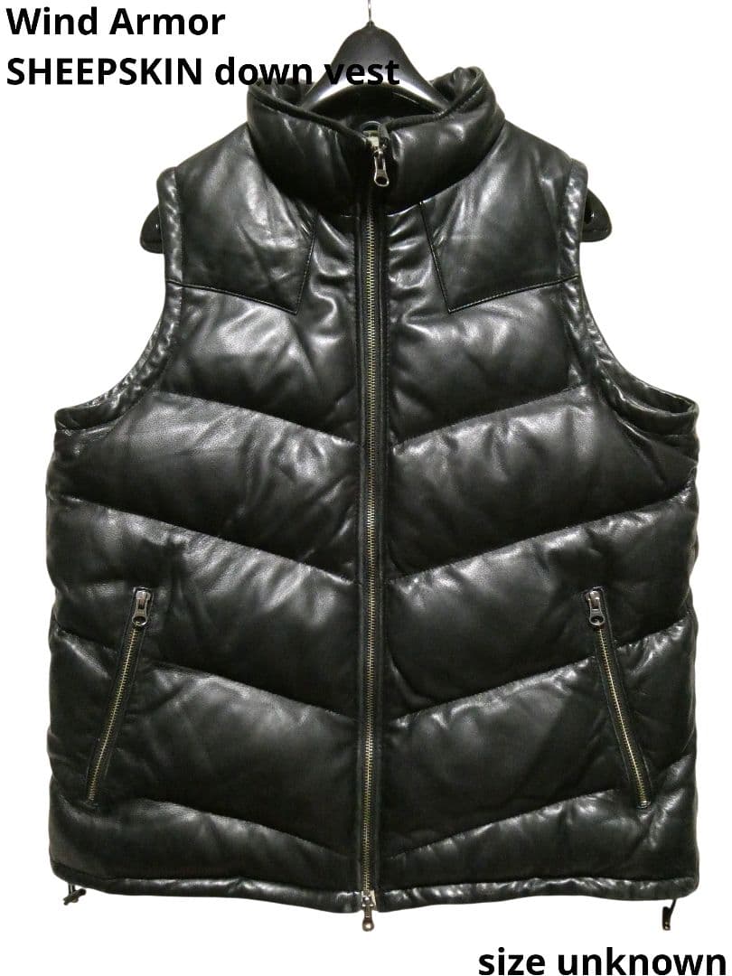 美品！Wind Armorラムレザーダウンベスト黒ブラック
