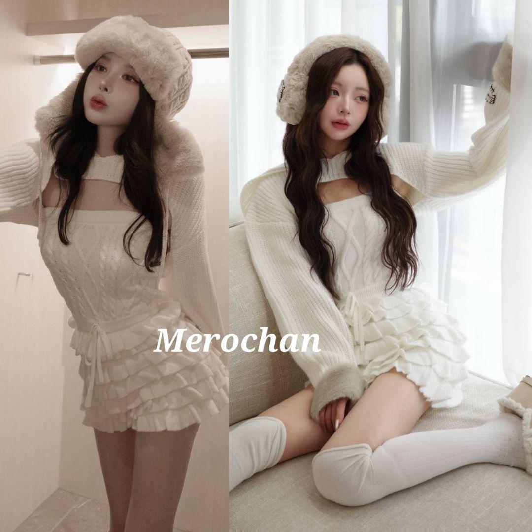 ダーリッチ フリルニットコンビネゾン ホワイト