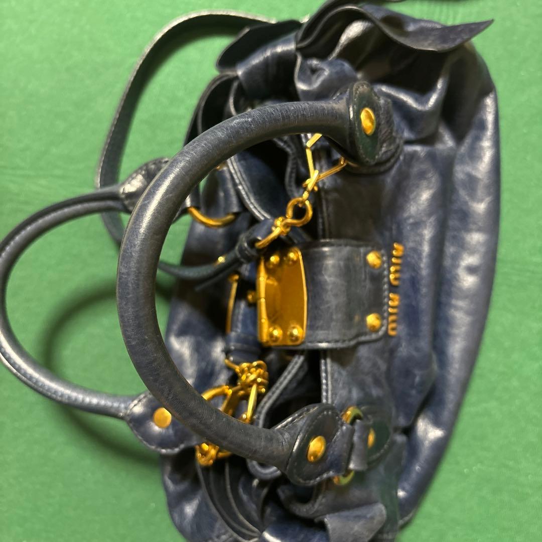 miu miu VITELLO LUX ハンドバッグ 2way リボン ブルー