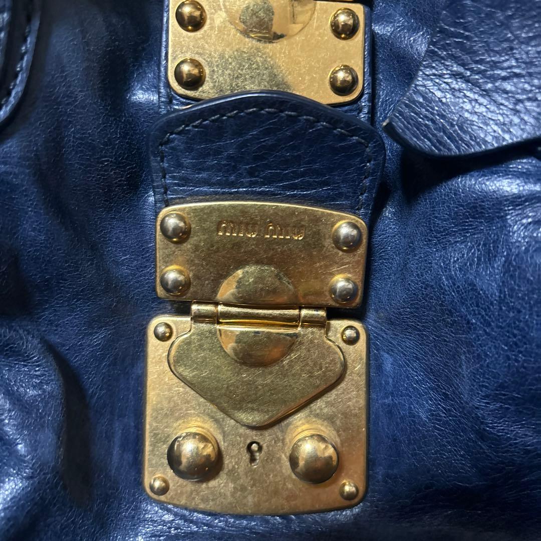 miu miu VITELLO LUX ハンドバッグ 2way リボン ブルー
