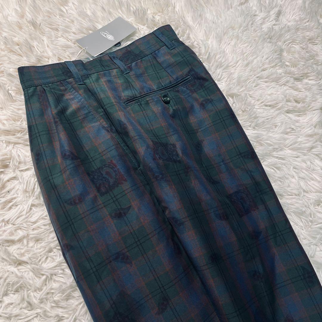 BEAMS+ 2tuck Trousers マドラスチェック×転写プリント S