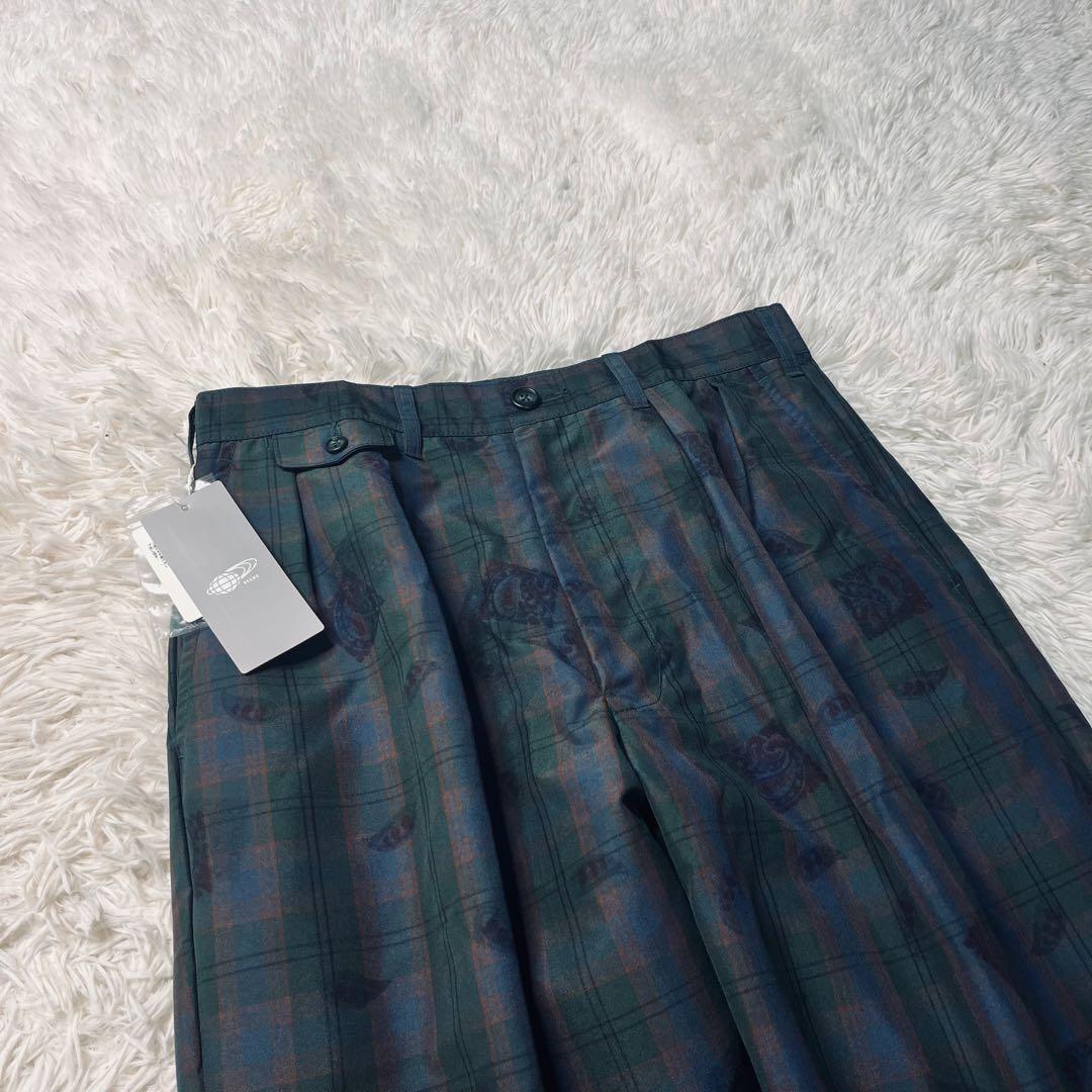 BEAMS+ 2tuck Trousers マドラスチェック×転写プリント S