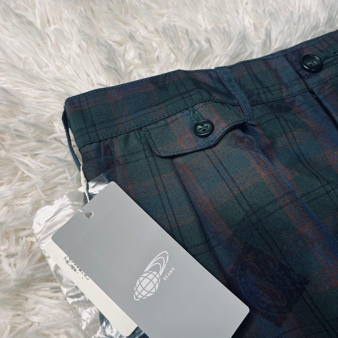 BEAMS+ 2tuck Trousers マドラスチェック×転写プリント S