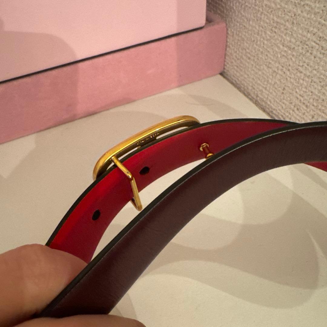 VALENTINO レザー製ブラウン/レッドベルト ゴールドバックル