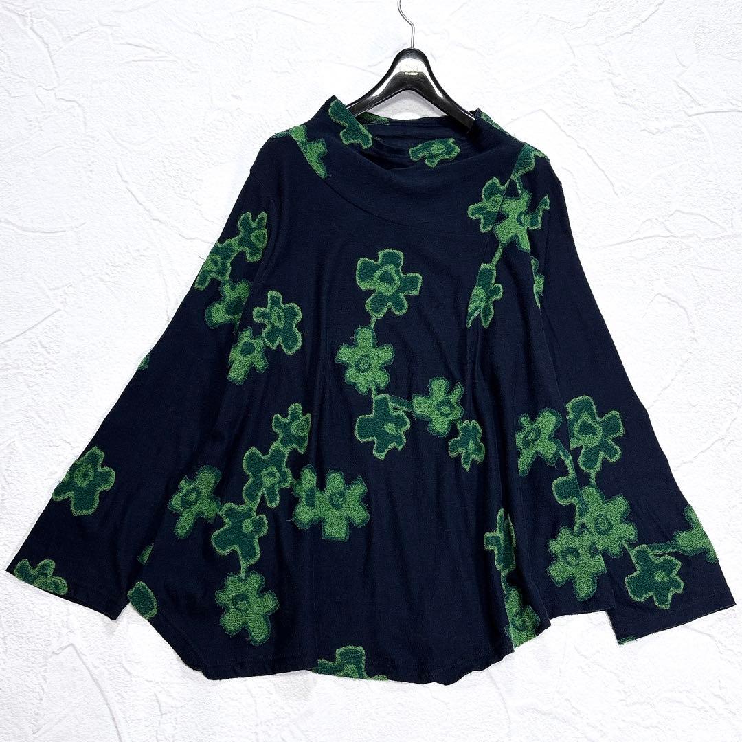 慈雨　センソユニコ　チュニック　カットソー　モックネック　変形　花柄　ジャガード