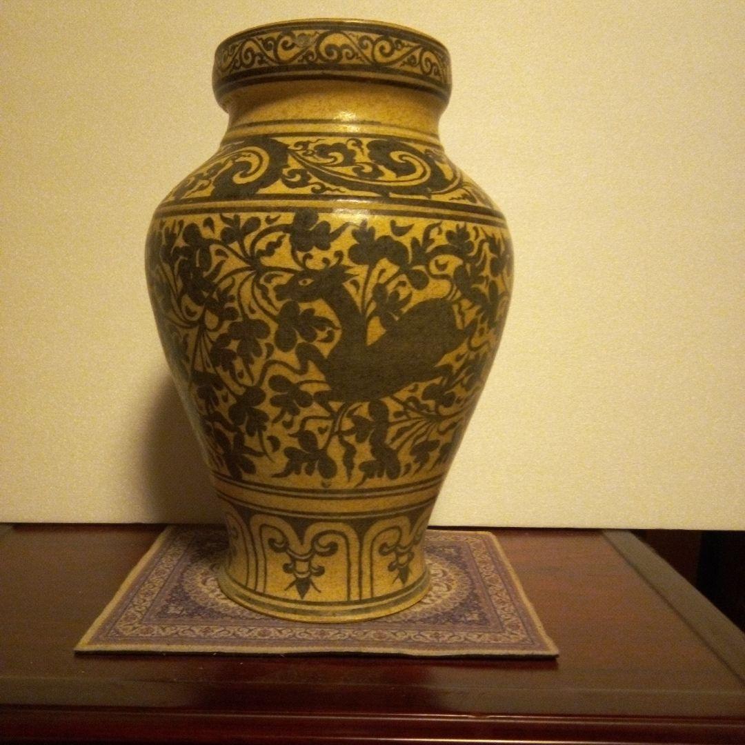 南海古陶器　スコータイ鉄絵　カロン壺　花瓶