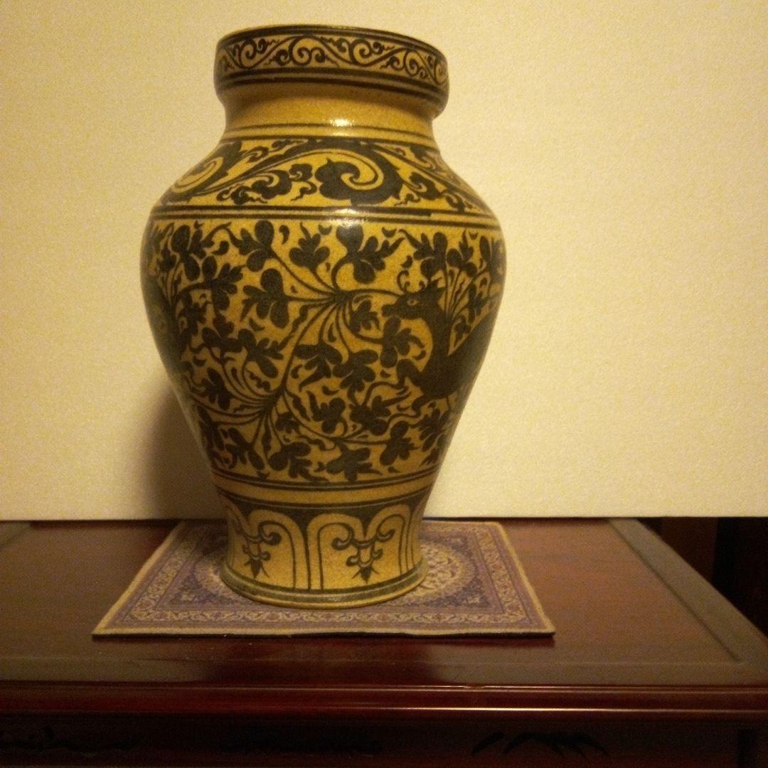 南海古陶器　スコータイ鉄絵　カロン壺　花瓶
