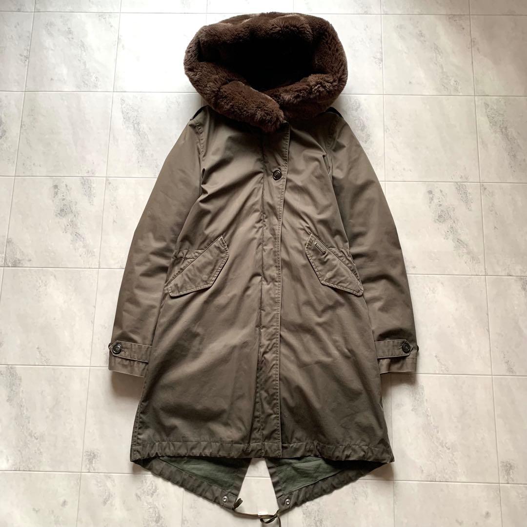 ウールリッチ 中綿ライナー付 モッズコート ラビットファー カーキ XS