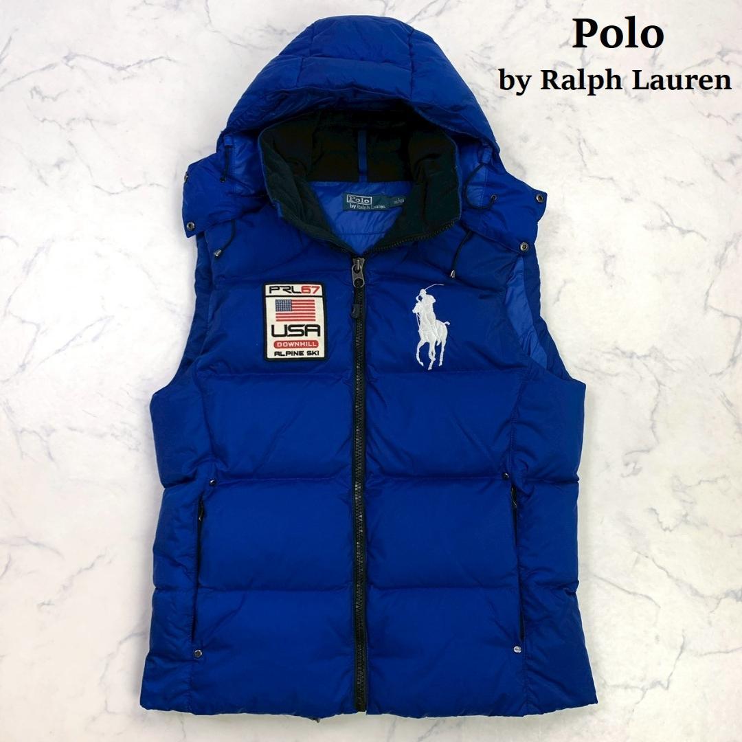 ポロラルフローレン ダウンベスト ビッグポニー 星条旗ワッペン 青 S　E040