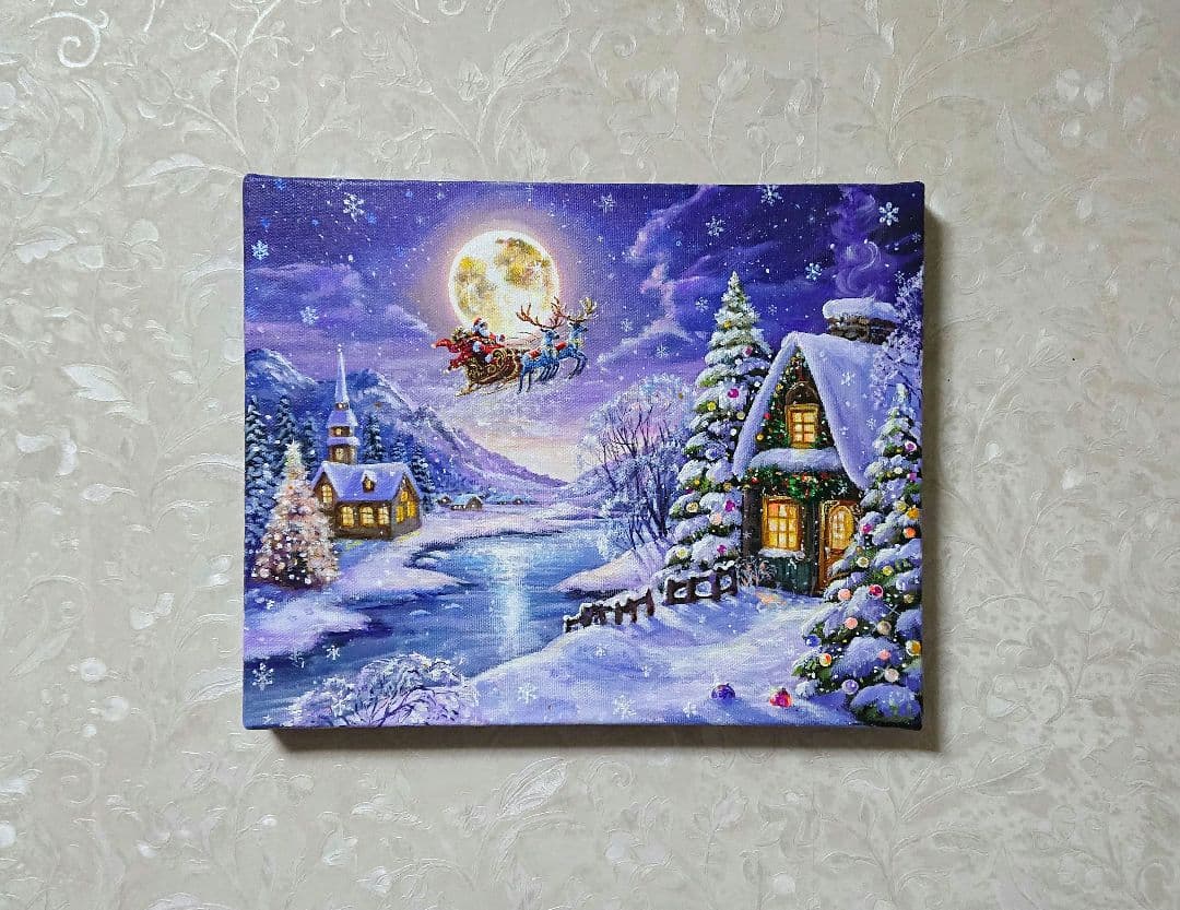 ぷ*あ様 【雪の降る夜】アクリル画 F3 風景画 絵画