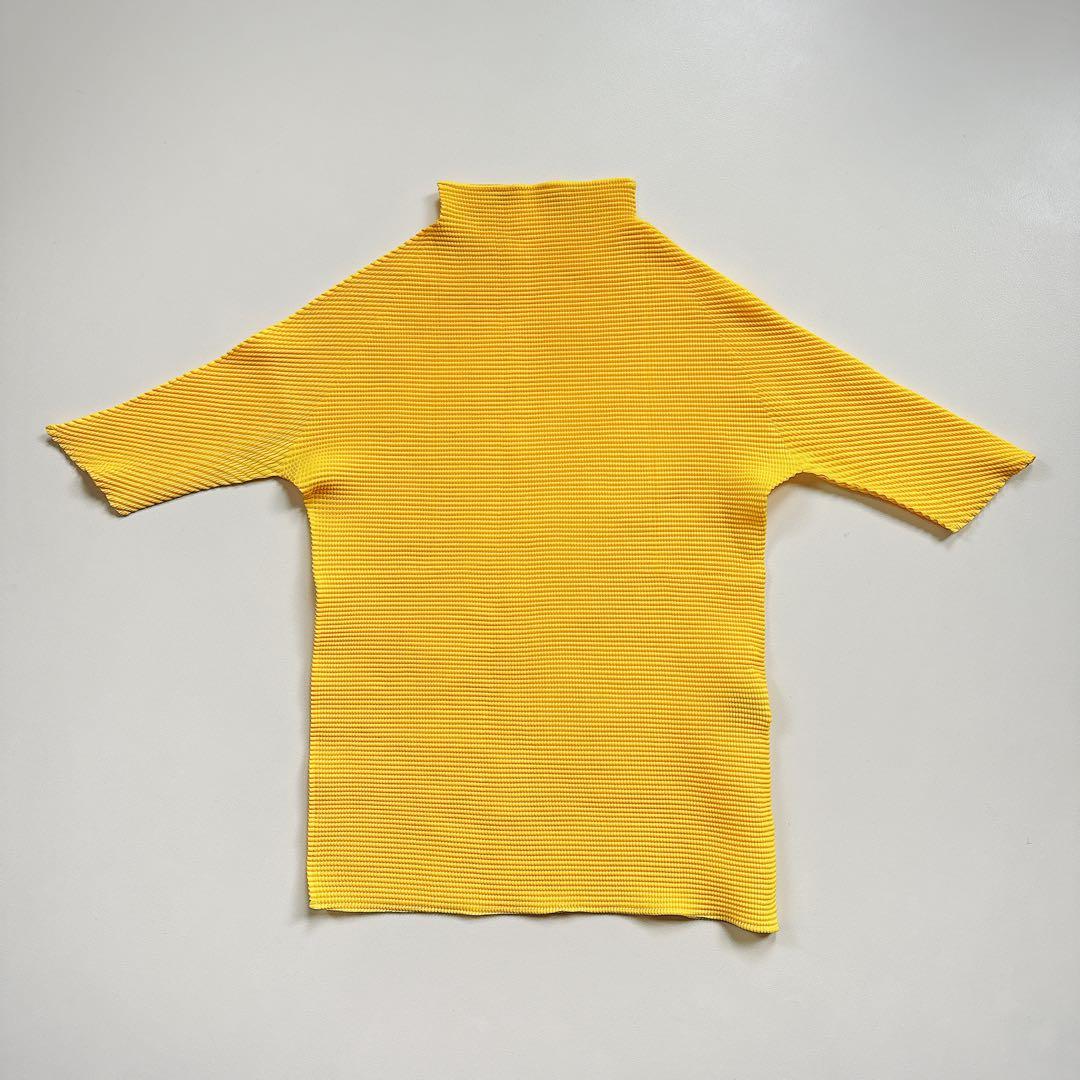 美品✨イッセイミヤケ プリーツプリーズ ハイネックカットソー 半袖 イエロー