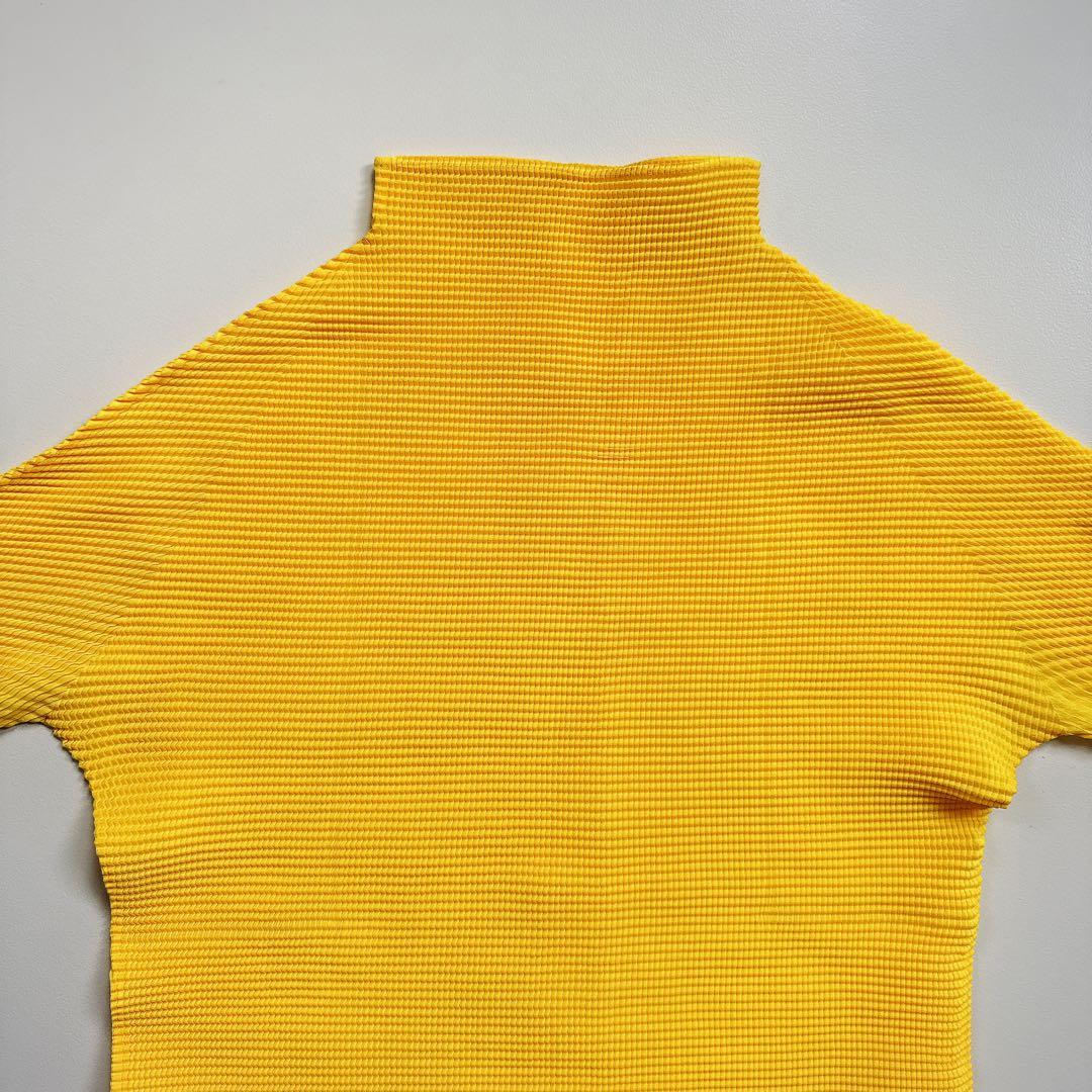 美品✨イッセイミヤケ プリーツプリーズ ハイネックカットソー 半袖 イエロー