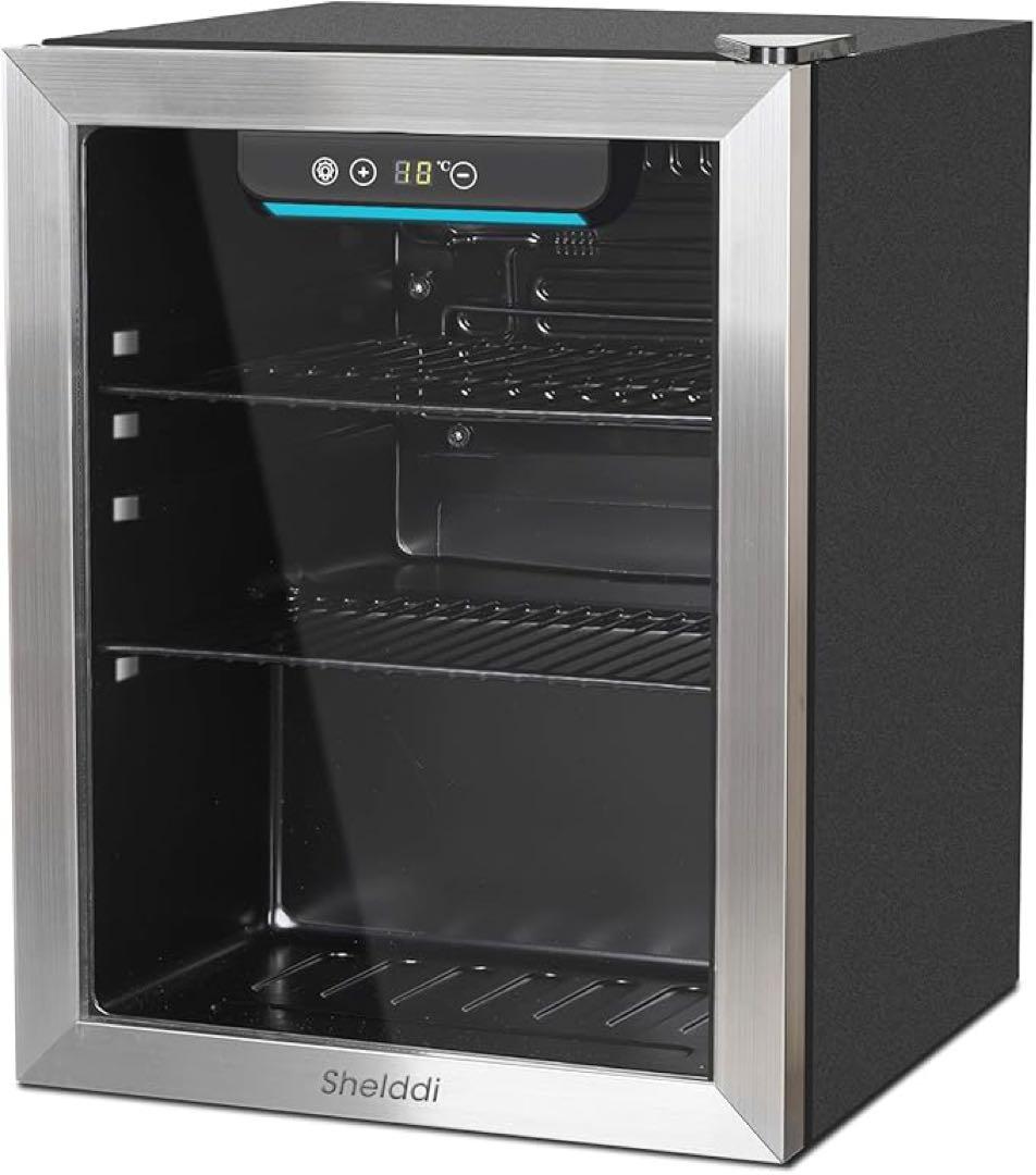 冷蔵庫 48L 小型 コンプレッサー式 透明ガラスドア ステンレス製フレーム