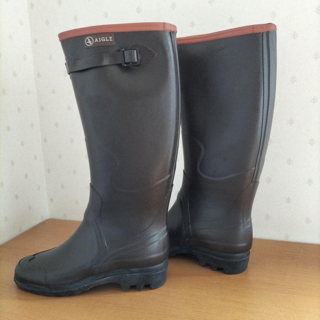 AIGLE ダークブラウン ロングレインブーツ