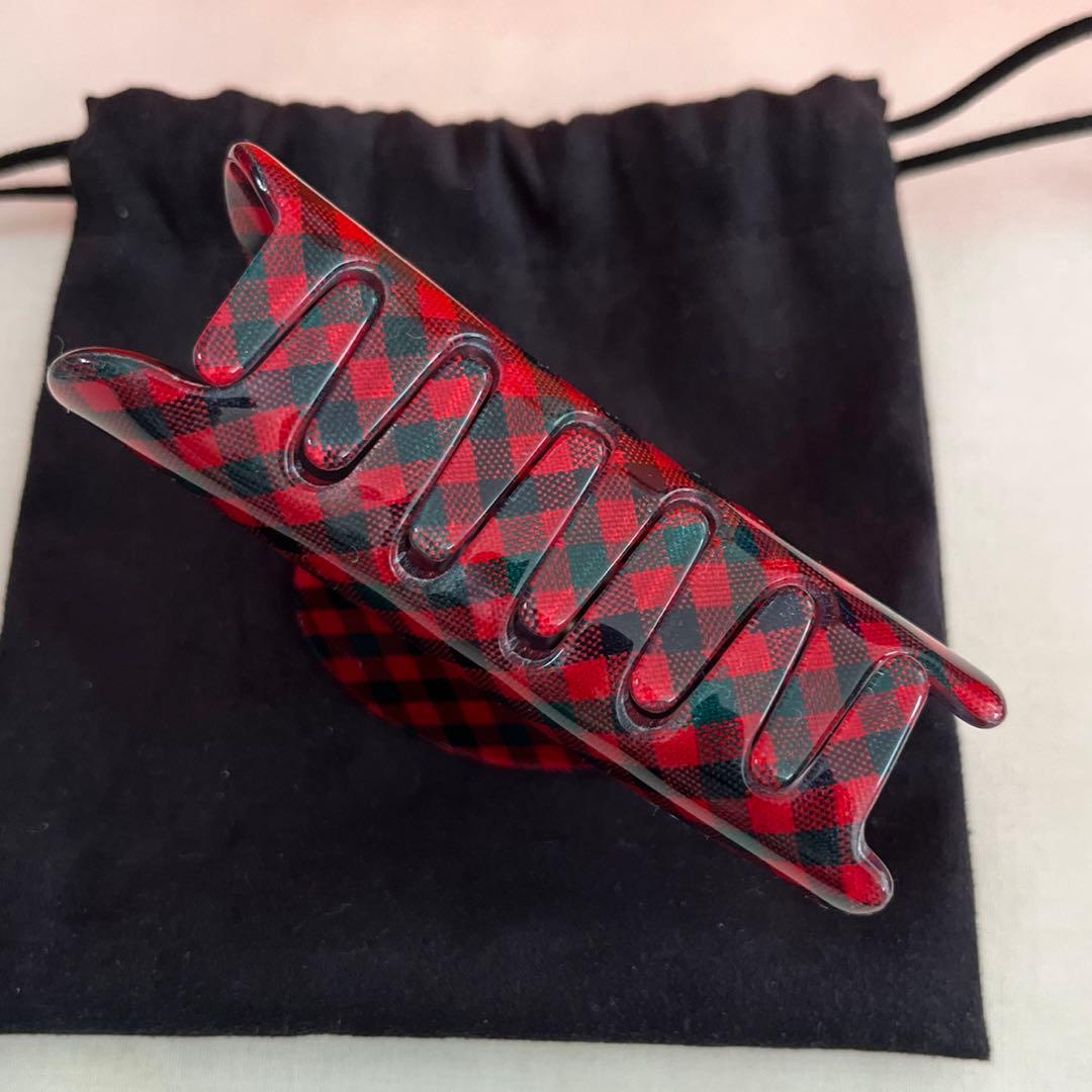 ファミリア　ヘアクリップ　赤系チェック