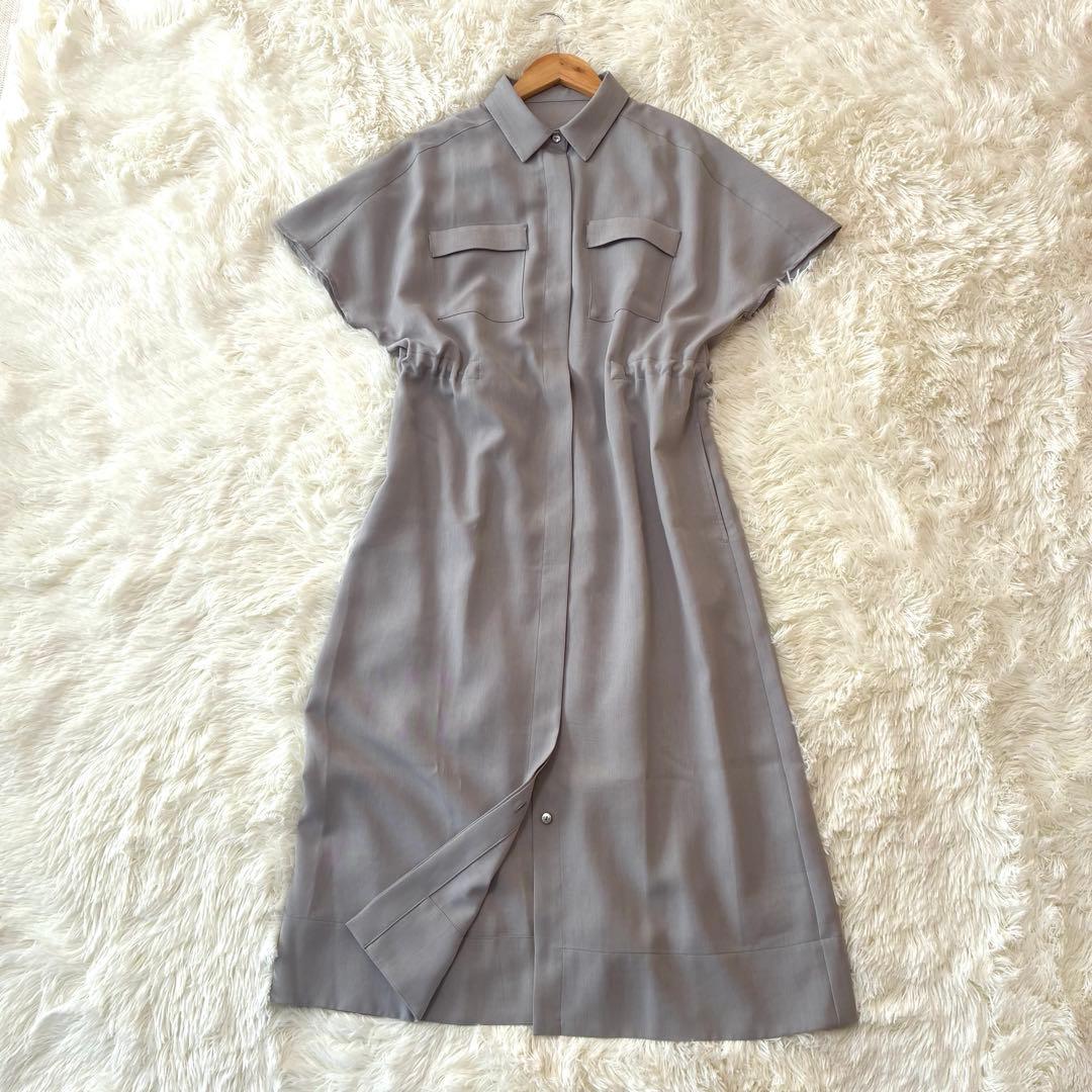 美品◆SOÉJU 半袖　ロングシャツワンピース　グレー　TALL
