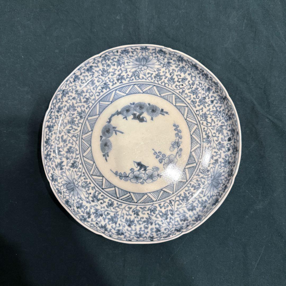 [ai]古伊万里　染付　花唐草　中皿　無傷完品　元禄期