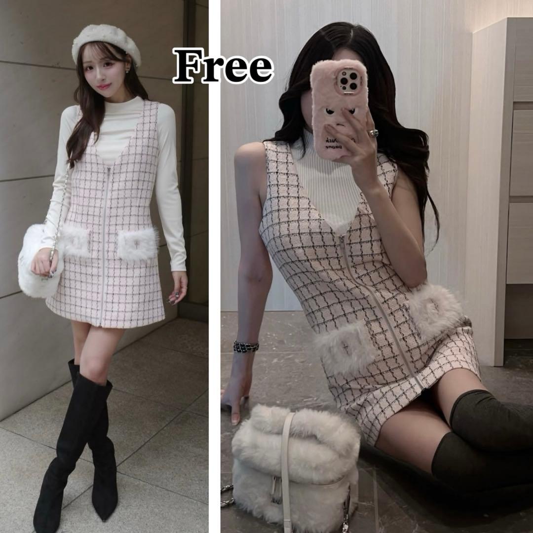 Darich♡フロントファスナーツイードミニワンピース　(PNK・Free)