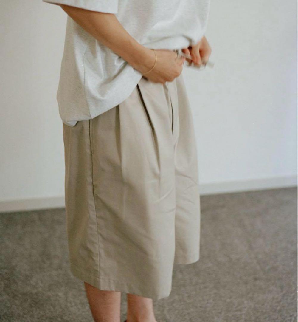 パンツ everyone two tuck cotton wide short L