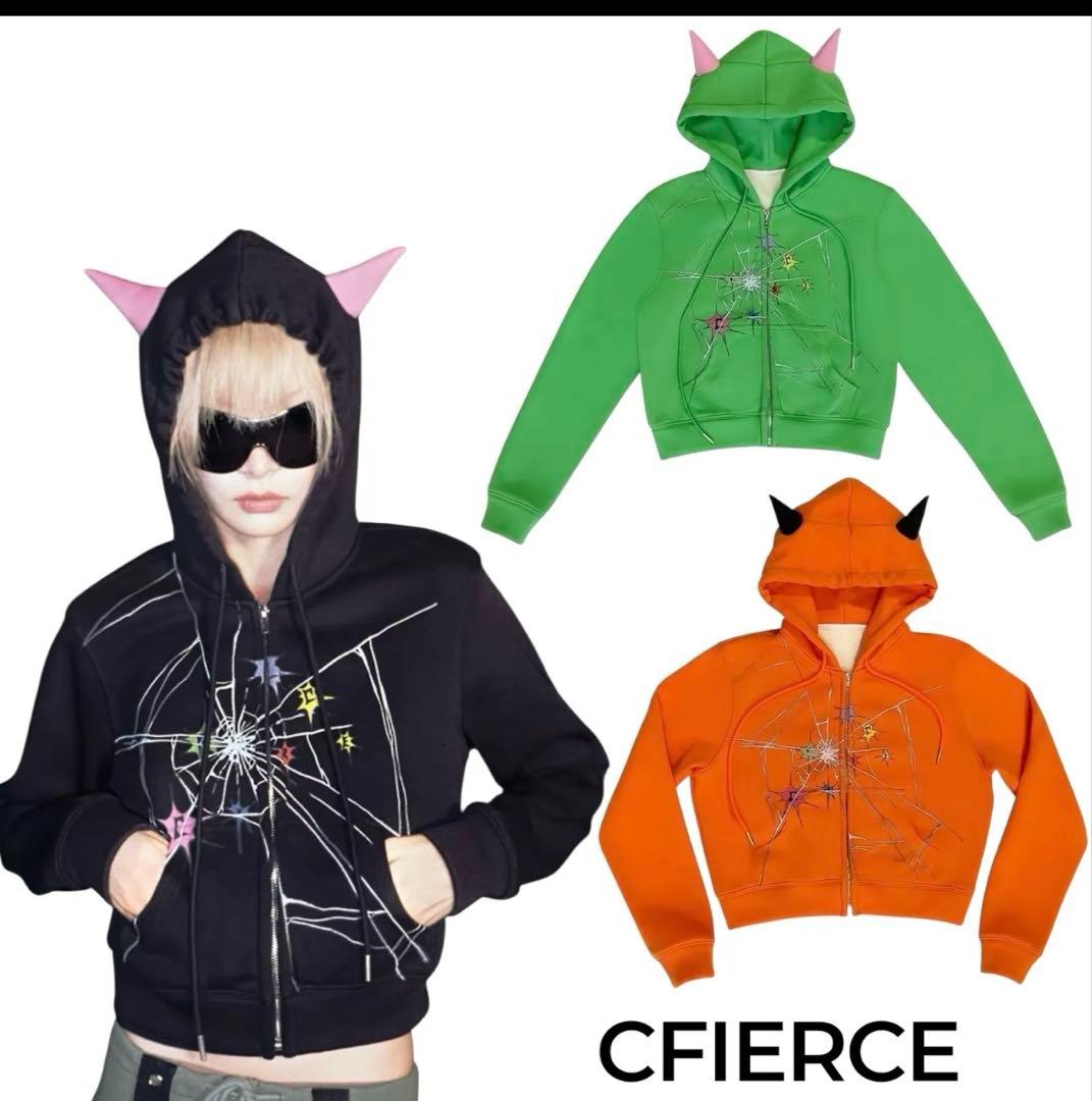 CFIERCE - CRACK ZIPUP HOODIE 緑　Green y2k