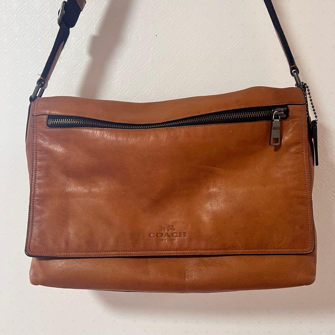 COACH コーチ レザーショルダーバッグ　A4 キャメルブラウン