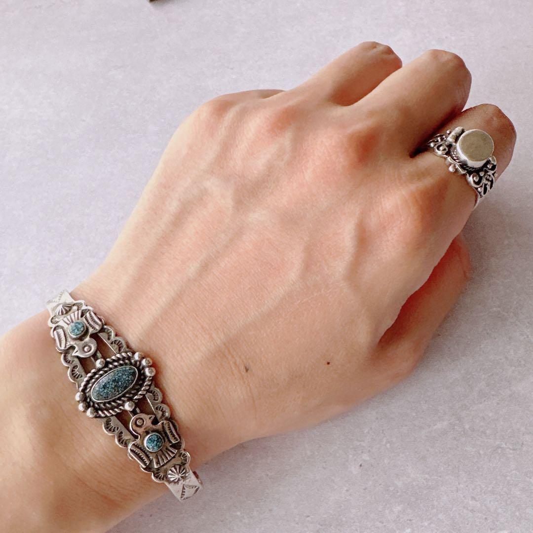 【J739】ヴィンテージ　ナバホ　ターコイズ　バングル　ヴィンテージ