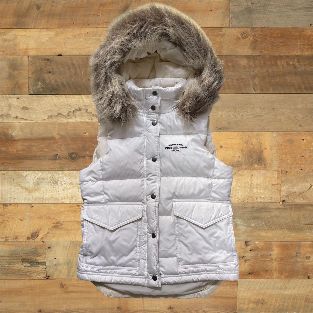 Polo Jeans Company ファー付きダウンベスト ホワイト 90s