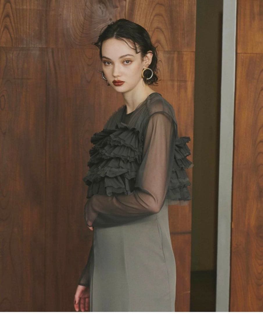 タフタチュールベストセットドレス チャコール