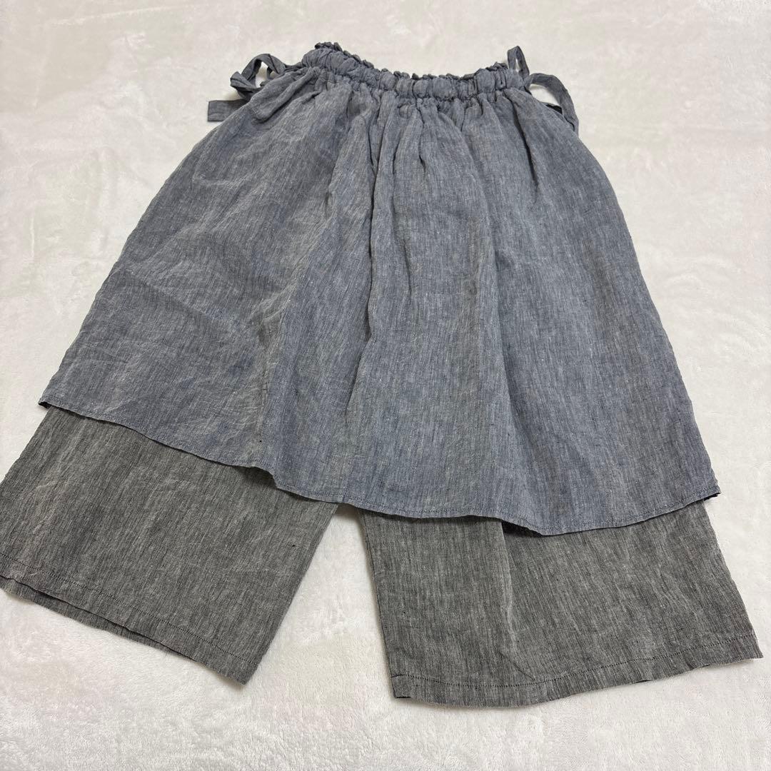 キャピタル リネン エプロン ガウチョ ワイドパンツ 総ゴム リボン ラップ