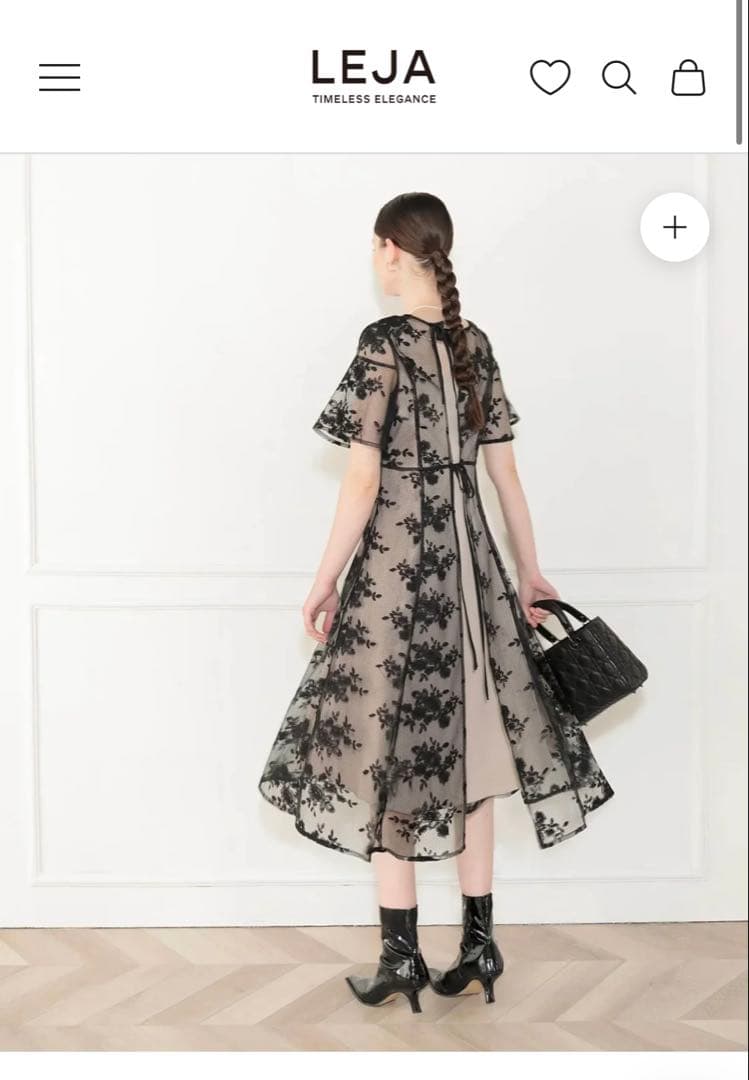 LEJA フラワー刺繍バックリボンミディドレス