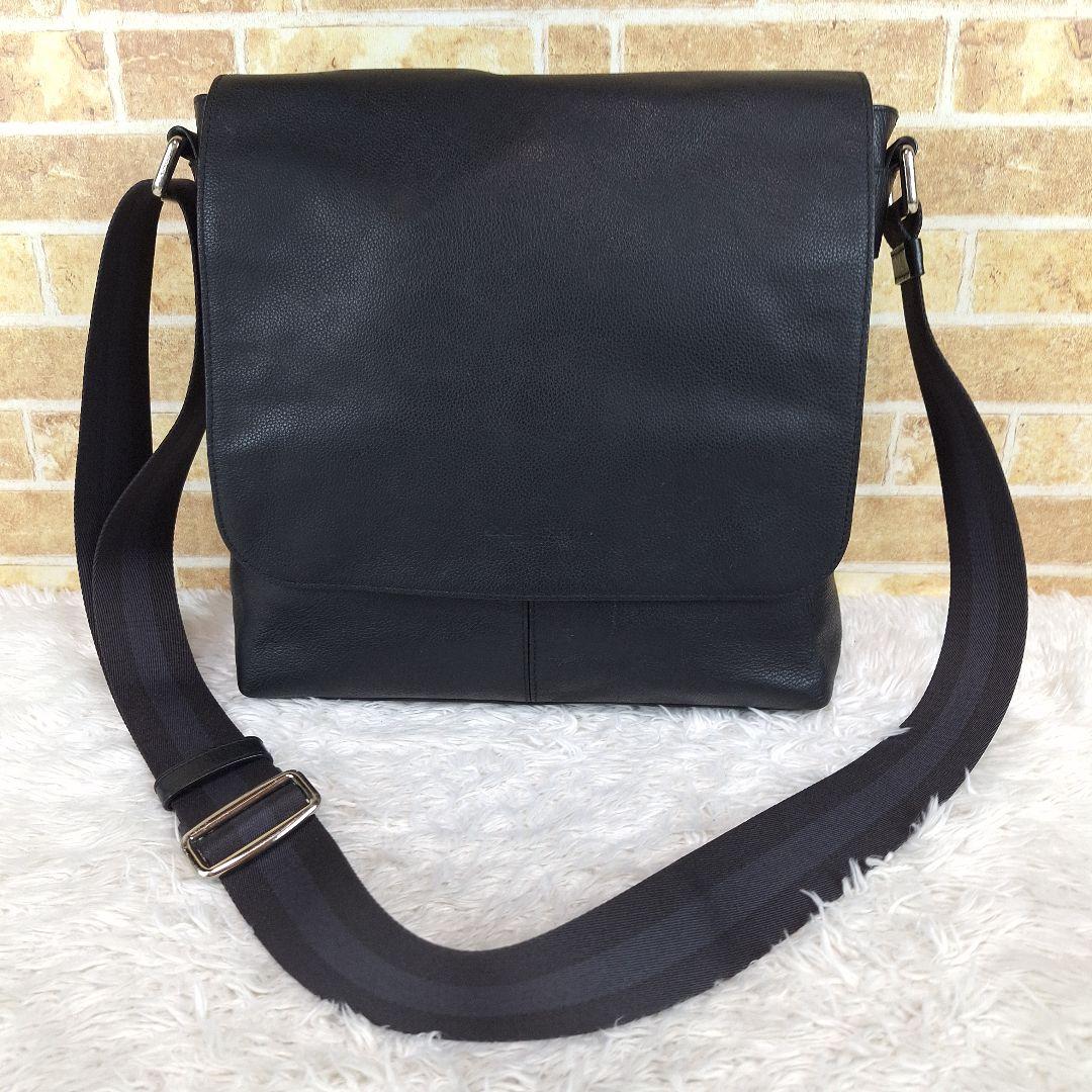 COACH　コーチ　メッセンジャーバッグ　レザー　シボ　ブラック