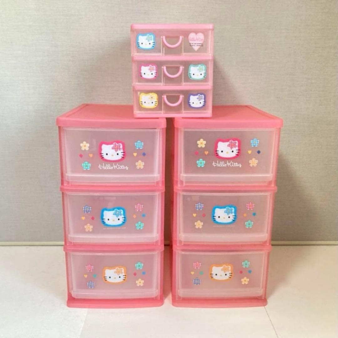 ハローキティ 収納ケース 引き出し 3段 ピンク ポップ レトロ 2点 美品