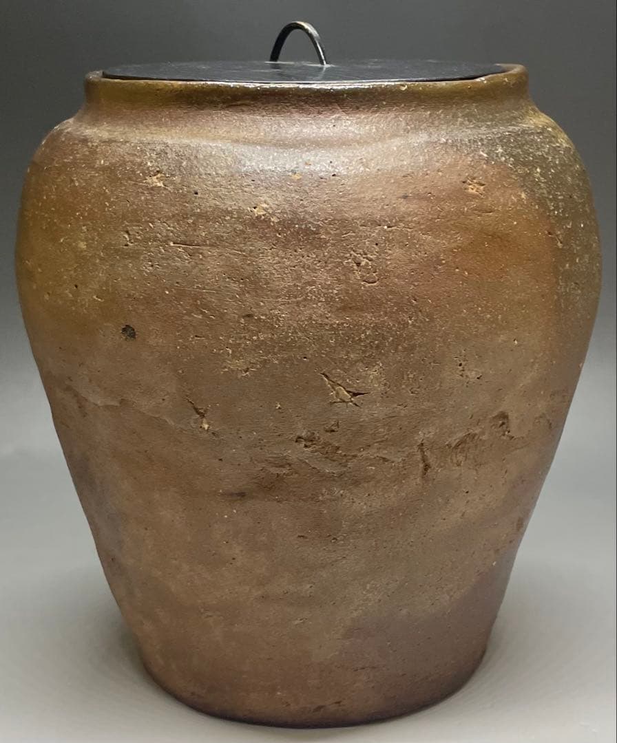 古常滑　水指　蓋付　茶道具　箱付　L309