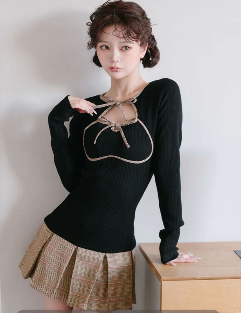 ダーリッチ Darich ポイントチェックニットミニワンピース BLK F-L