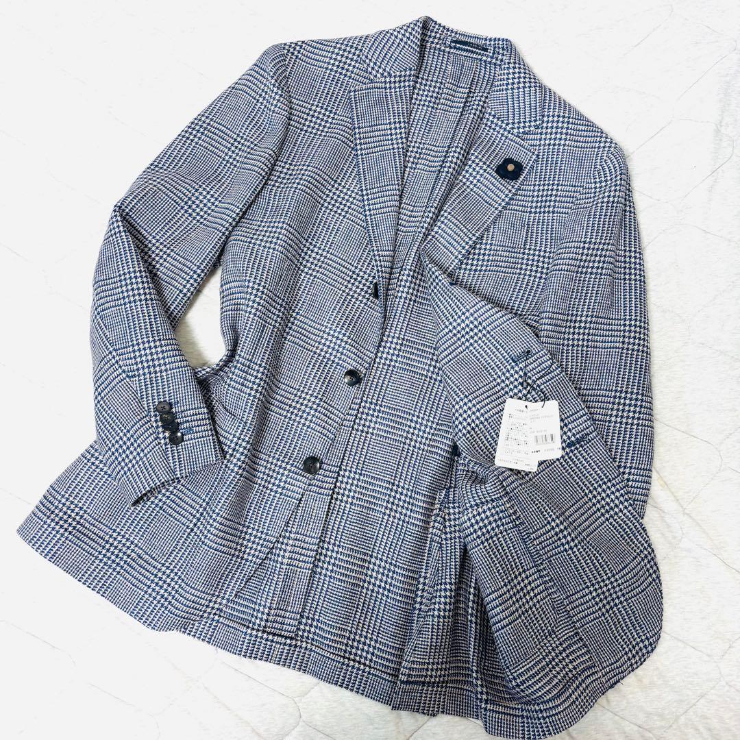 【新品】ラルディーニ　テーラードジャケット　ブートニエール　千鳥　麻　48