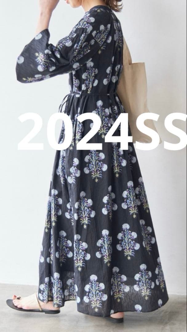 ヌキテパ コットンジャガード マリーゴールド プリントシャーリングドレス