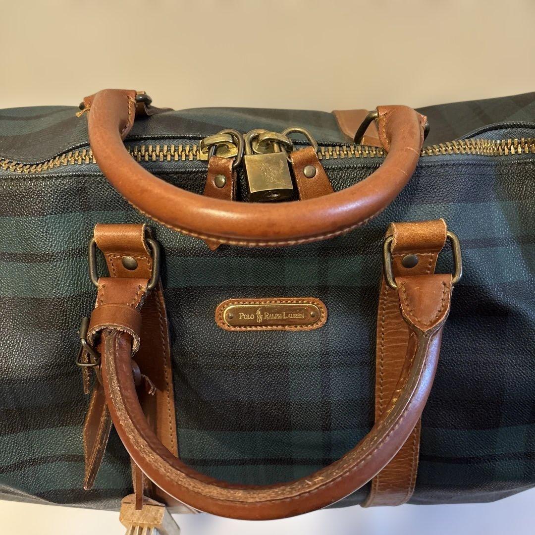 ラルフローレン レザーPVC 2way ブラックウォッチ ボストンバッグ　鍵付