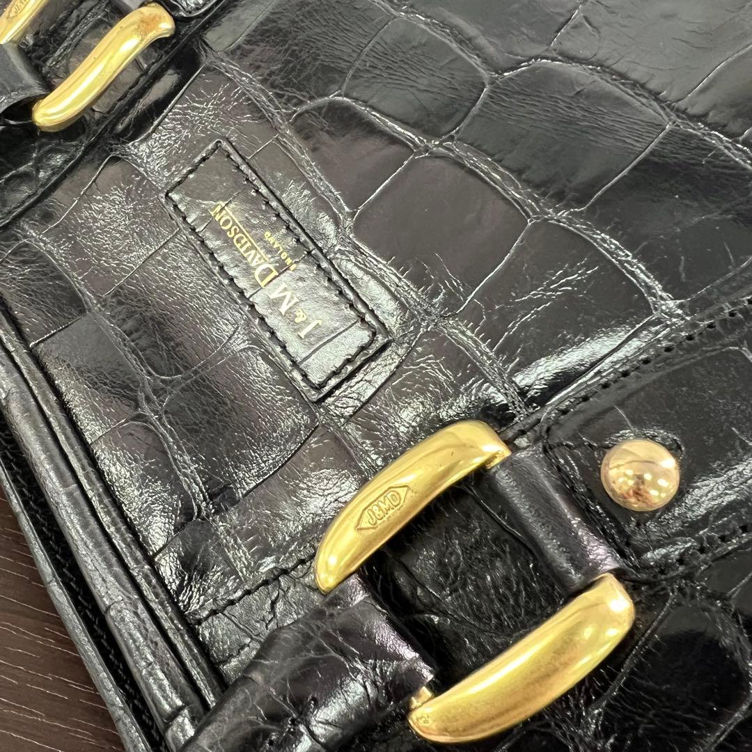 ⭐️定価25万　J&M Davidson クロコ型押しビジネスバッグ　ブラック