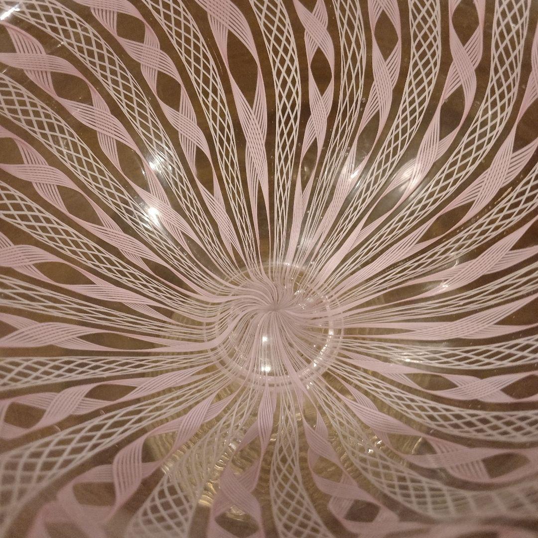 ベネチアンガラス　ムラノ　MURANO　コンポート　ピンク　レース　インテリア