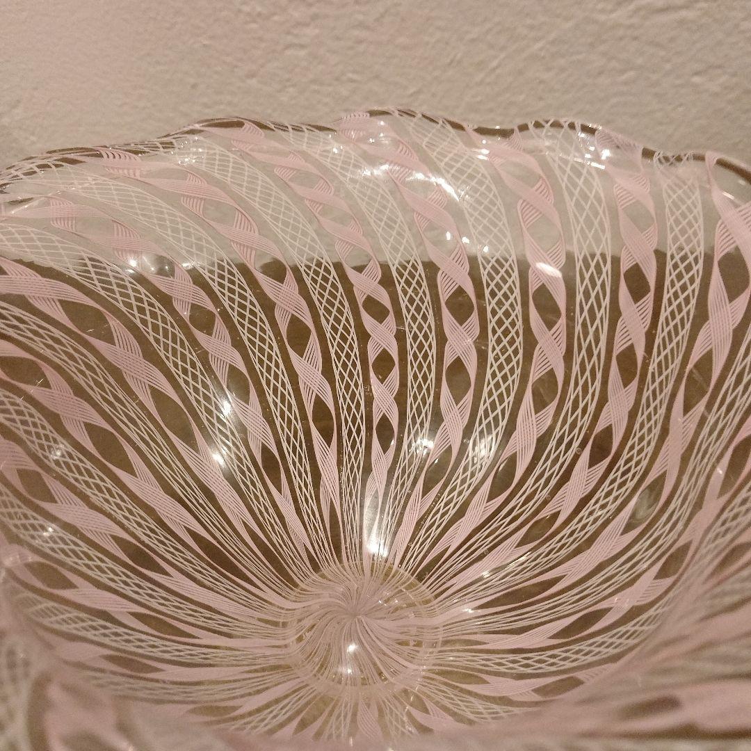 ベネチアンガラス　ムラノ　MURANO　コンポート　ピンク　レース　インテリア