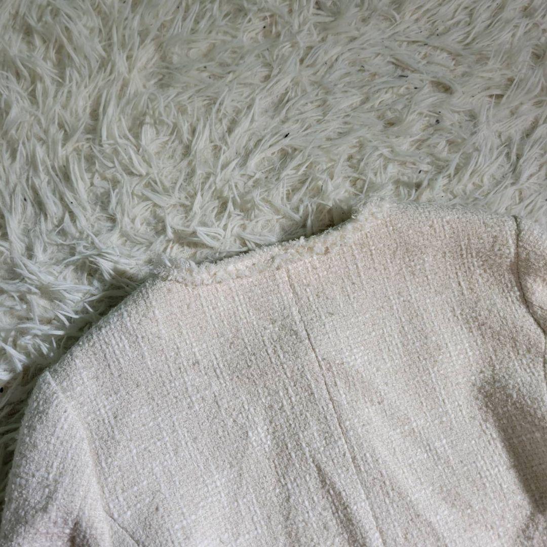 美品☆THE SHINZONE　ノーカラージャケット　ツイード　シルク混　S　白