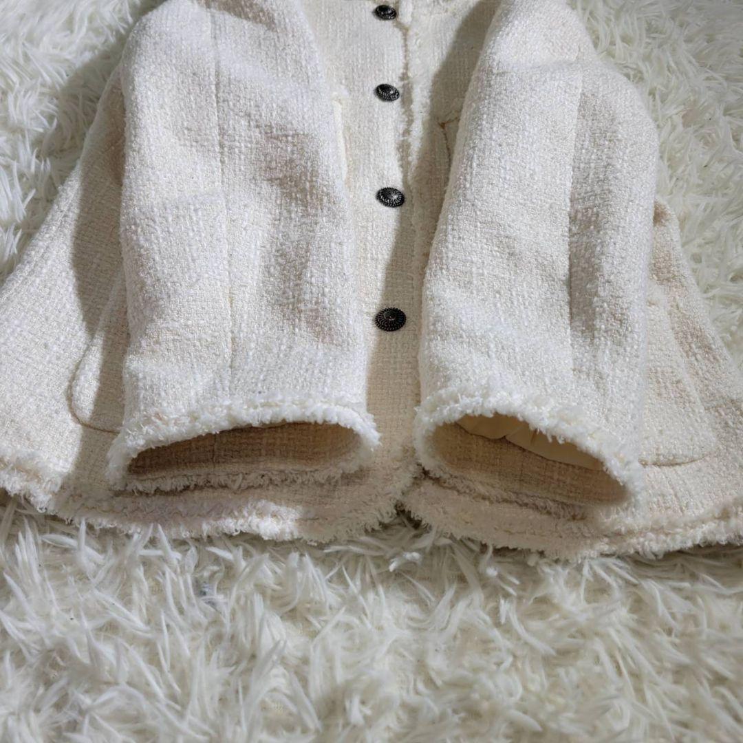 美品☆THE SHINZONE　ノーカラージャケット　ツイード　シルク混　S　白