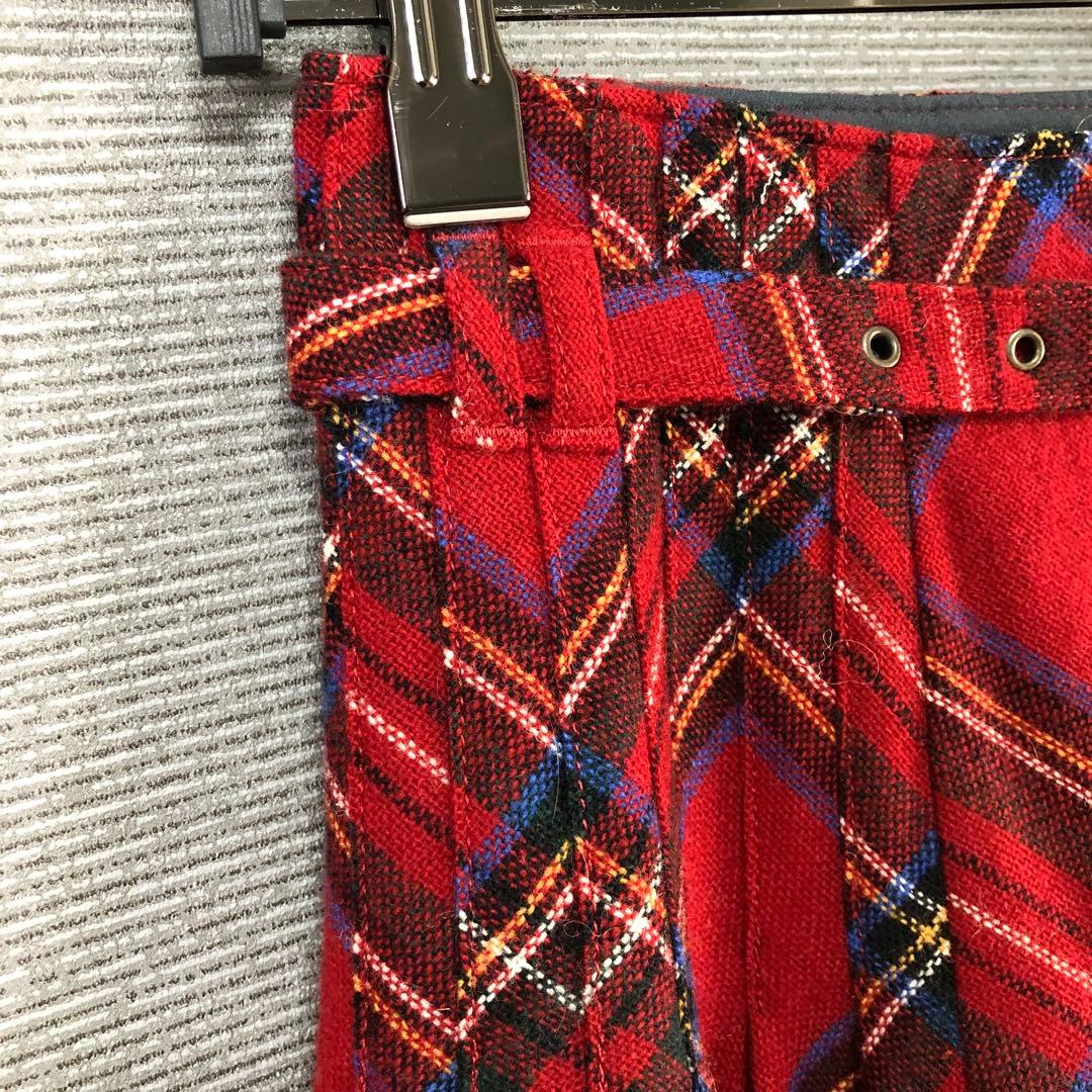 BURBERRY タータンチェック ウール フレア ミニスカート 36 レッド
